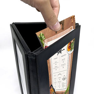 Soporte Giratorio de Cuero Sintético Negro para Mesa, con Luz LED, para Menús de 3 Caras, Cubierta para Libro de Menús, Iluminación de Mesa, Soporte para Tablero de Menús - Product Image 2