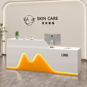 Modern LED Reception <b>Desk</b> with Mountain Shape Light White Front Counter with Logo Space for Beauty Salon Skin Care Clinic - Product Image 3