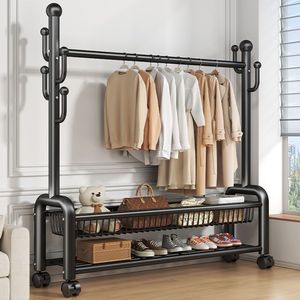 Porte-vêtements à <span class=keywords><strong>2</strong></span> niveaux pour chambre à coucher, style crème, avec roulettes, vente en gros d'usine - Product Image 6