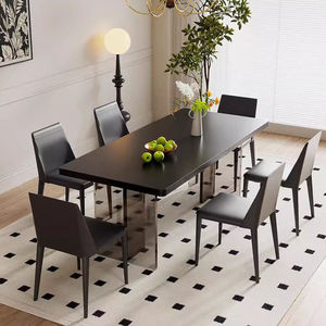 Set Tavolo da Pranzo Moderno di Lusso Italiano con Piano in Pietra Sinterizzata Nera e Struttura in Acrilico, Tavolo Classico per Sala da Pranzo - Product Image 2
