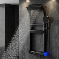 Ensemble de douche thermostatique numérique multifonction gris anthracite avec boutons piano, cascade et panneau de salle de bain intelligent avec affichage numérique LED