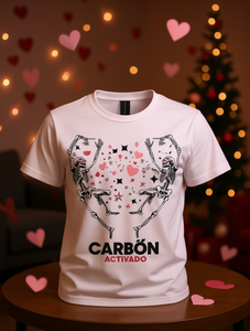 Maglietta Carbn Activado per San Valentino con design a cuore di scheletro danzante, maglietta retrò in cotone - Product Image 2