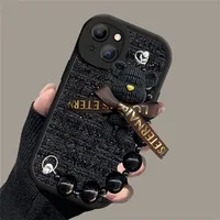Coque de téléphone 3D Ours avec chaîne de poignet, motif brillant, protection souple de l'objectif pour iPhone 11 12 13 14 Pro Max X XR XS