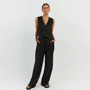 <strong>2026</strong> Foreign Trade Women's Summer Loose Solid <strong>Cotton</strong> Linen Sleeveless Vest Waistcoat Trousers Two-piece Casual Suit - Product Image 4