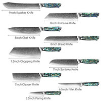 Professionele hakmes, ontbeenmes, snijmes, Santoku koksmes, keukenmessenset, keukenmessen met hars handvat, VG10 Damascus mes