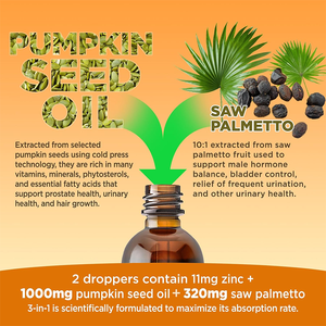 Complément alimentaire liquide <span class=keywords><strong>3</strong></span>-en-1 à l'huile de graines de citrouille, saveur citron naturel, sans sucre, végétalien, avec palmier nain et zinc, marque privée OEM - Product Image 3