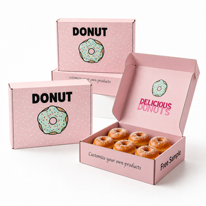 Customizable Eco-Friendly Pink Donut <b>Box</b> with Four-Color Glossy Lamination Printing Self-Erecting Design for Food Packaging - Product Image 2