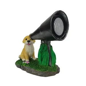 Novo telescópio Filhote de cachorro com energia solar jardim gnomo com luz cão pequeno com função solar decoração do jardim