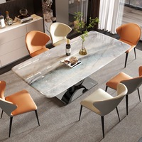 Table à Manger en Marbre Plateau Rond Pied Métallique Pour Salle à Manger Table à Manger 6 Chaises en Pin Recyclé