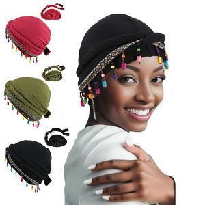 HZM-24136女性用プレーンクリンクルマジックテープサテンのリンドヘッドラップツイストブレイドプリーツイスラム教徒のヒジャブターバンジュエリー付き - Product Image 6