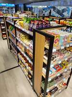 Étagères de présentation double face pour supermarchés, avec étagères de magasin en bois et en métal