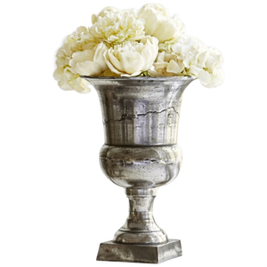 Elegant Design <b>Trophy</b> Shape Aluminum Rough Silver Finishing Floor Flower Vase With Square <b>Base</b> For Sale - Product Image 1