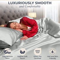 Ensemble de draps de lit en satin de soie moderne, 4 pièces, taille King, draps plats en polyester certifiés OEKO-TEX pour la maison et l'hôtel