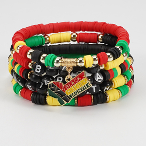 Bracelet extensible en perles Heishi pour femmes, style <span class=keywords><strong>Rasta</strong></span>, Afrique, Jamaïque, Juneteenth 2025, superposable, bohème, cadeau - Product Image 5