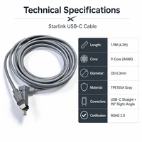 Tuochi Starlink Terminal USB-C Stromkabel 5M Gerade + 90° Winkel 24AWG FTP Wasserdicht TPE Grau OEM Anpassbar Gen 2