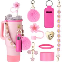 Accessoires personnalisés en silicone écologiques pour gobelets : Capuchon de paille fleuri coloré, Chaîne de gobelet avec pompon, Breloque pour gobelet 40oz par sublimation