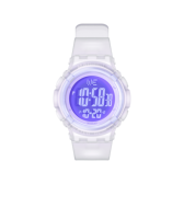 Montre numérique sportive pour filles avec bracelet transparent violet haute puissance, étanche 5 ATM, affichage lumineux, cadeau scolaire