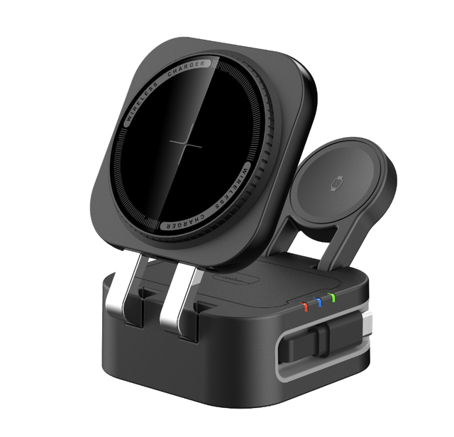 Fast Charging 4 in 1 Foldable Wireless Charging Station with Retractable Cable Multi Device Magnetic Wireless Charger Stand