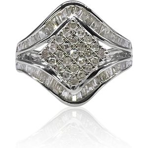 Anillo de Diamantes Jewelspaark, 1.80 Quilates Totales, Color J-K, Corte Brillante Redondo, Baguette, Plata de Ley 925, Anillo de Compromiso y Boda para Mujer - Product Image 1