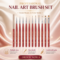 Kuas Nail Art Profesional dengan Bulu Nylon Oval, Gagang Plastik, dan Ferrule Berkerut untuk Melukis Bunga & Garis Halus