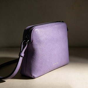 <b>Lavender</b> Pebbled Genuine Leather Crossbody <b>Bag</b> Front Zip Pocket Adjustable Strap Women Small Shoulder Purse - Product Image 5