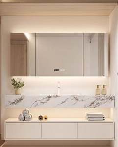 Meuble-lavabo de salle de bain moderne en PVC et MDF de luxe léger avec rangement pour la maison, la chambre à coucher, l'hôtel, l'appartement - Product Image 6