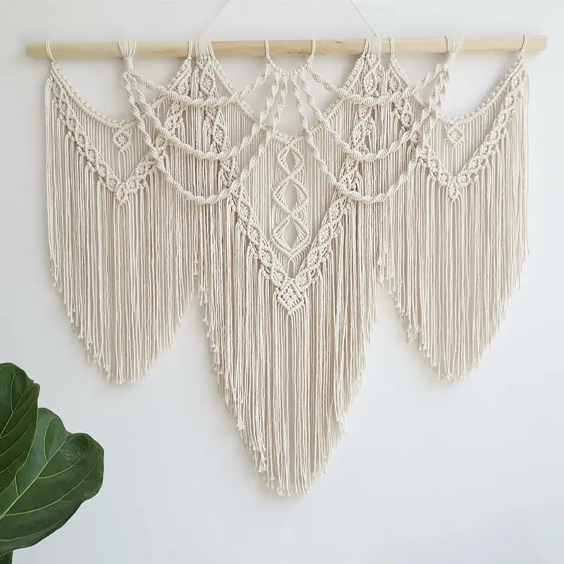 Large fringed wall hanging Bohemian tapestry floral border wall decoration Art Deco chic Bohemian hand-woven tapestry