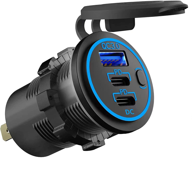 New 3 Port Car USB Charger Auto QC3.0 USB C PD Quick Charger With ON-OFF Switch for Auto Car Marine