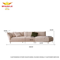 Grand canapé moderne italien en tissu pour villa d'hôtel Forme spéciale de SPARKLE Style crème minimaliste Salon en tissu à pieds hauts