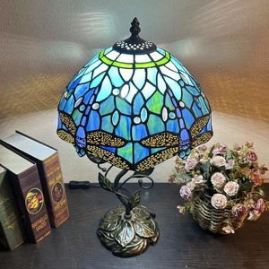 LongHuiJing Handmade Stained Glass Mediterranean Design Dragonfly Lampshade Desk Lamp Dome Shade AC Powered for Study 12-Inch - Product Image 3