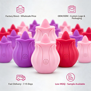 Vibrador <span class=keywords><strong>de</strong></span> Lengua en Forma <span class=keywords><strong>de</strong></span> Rosa Recargable por USB para Mujeres, Estimulación del Clítoris, Juguetes Sexuales para Adultos - Product Image 1