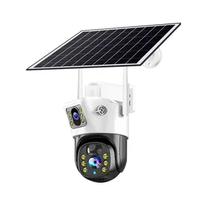 屋外4MPナイトビジョンPTZソーラーパワーカメラデュアルレンズWiFi防水セキュリティCCTV、屋内アプリケーション付き
