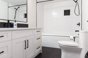 Ensemble de meuble-lavabo de salle de bain CANA style Shaker moderne, blanc, en bois massif, avec vasque simple et poste de maquillage ergonomique - Product Image 2