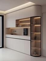 Buffet ultra-minimaliste sur mesure en érable massif avec portes coulissantes en verre, hauteur personnalisable, rangement intégré pour salle à manger, éclairage LED, cuisine