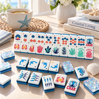 En gros, Ensemble de Mahjong Océanique Personnalisé en Acrylique, Tuiles de Mahjong Côtières à 4 Couches, Motifs Dauphin, Hippocampe, Joker, Cadeau pour Soirée de Jeu