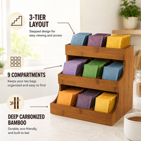 Boîte de rangement à épices moderne en bambou carbonisé à 3 niveaux, 9 compartiments, organiseur de comptoir de cuisine