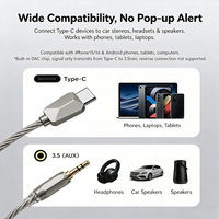 Cable de Audio USB-C a 3.5mm de Alta Fidelidad (Hi-Fi) DAC 32bit/384kHz, Cable Auxiliar de 4 Hilos Plateado para iPhone 16/Samsung, con Revestimiento de PVC