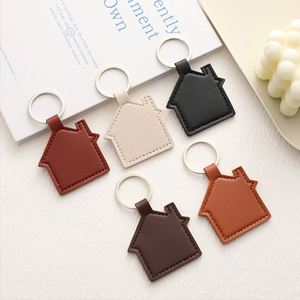 Minimalist House Outline Blank PU Leather Key Holder Cute Home Keychain Pendant Bag <b>Charm</b> <b>Keyring</b> for New House Gift - Product Image 1
