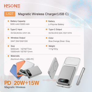 Chargeur magnétique en aluminium aéronautique LX27 10000mAh avec PD20W, charge sans fil 15W, écran TFT N54, format carte - Product Image 4