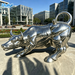 Sculpture de taureau de Wall Street en acier inoxydable poli miroir grandeur nature pour décoration extérieure de place publique - Product Image 1