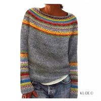 Pull-over Femme Tricoté Imprimé Col Rond Manches Longues Chaud Tendance Décontracté Automne Hiver