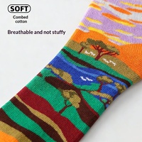 Chaussettes ras du cou tricotées pour femme, motif peinture à l'huile rétro, tendance automne-hiver, style Renaissance, art français, coton, pour étudiants et littéraires