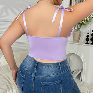 <span class=keywords><strong>Top</strong></span> Corsetto Viola Taglie Forti da Donna con Volant e Fiocco, Spalline Sottili, Modellante Versatile per Abbigliamento Esterno - Product Image 2