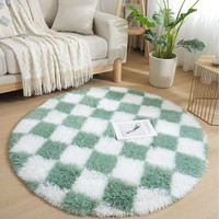 Tapis rond en soie pelucheuse à carreaux épais, tapis de table rond, tapis de zone, tapis en fausse fourrure, vente en gros, échantillon disponible