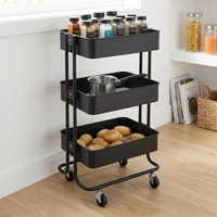 Chariot utilitaire à roulettes en métal à 3 niveaux, chariot de rangement robuste avec roues, organisateur mobile pour cuisine, salle de bain, bureau, crèche