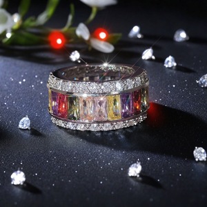 Copper Rainbow Baguette CZ Spinner <b>Ring</b> Full Eternity Band for Women High Quality Copper Base Rainbow <b>Crystal</b> Fidget <b>Ring</b> Wholes - Product Image 3