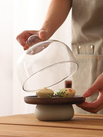 Support à gâteau en bois d'acacia avec cloche en verre, piédestal en céramique rustique, petit et grand dôme de service pour desserts et pâtisseries, idéal pour café et buffet