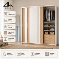 Armoire coulissante en bois avec tringle de suspension, étagères, paniers et trois tiroirs – Organisateur de placard pour chambre à coucher