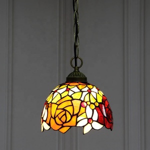 LongHuiJing Tiffany Style Stained Glass Lampshade Ceiling <b>Lights</b> <b>Rose</b> Pendant Fixture for Home Decoration - Product Image 2