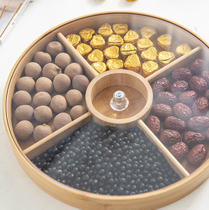 Caja de almacenamiento de aperitivos bandeja de dulces y frutos secos de bambú personalizada al por mayor con tapa para salas de estar familiares - Product Image 2